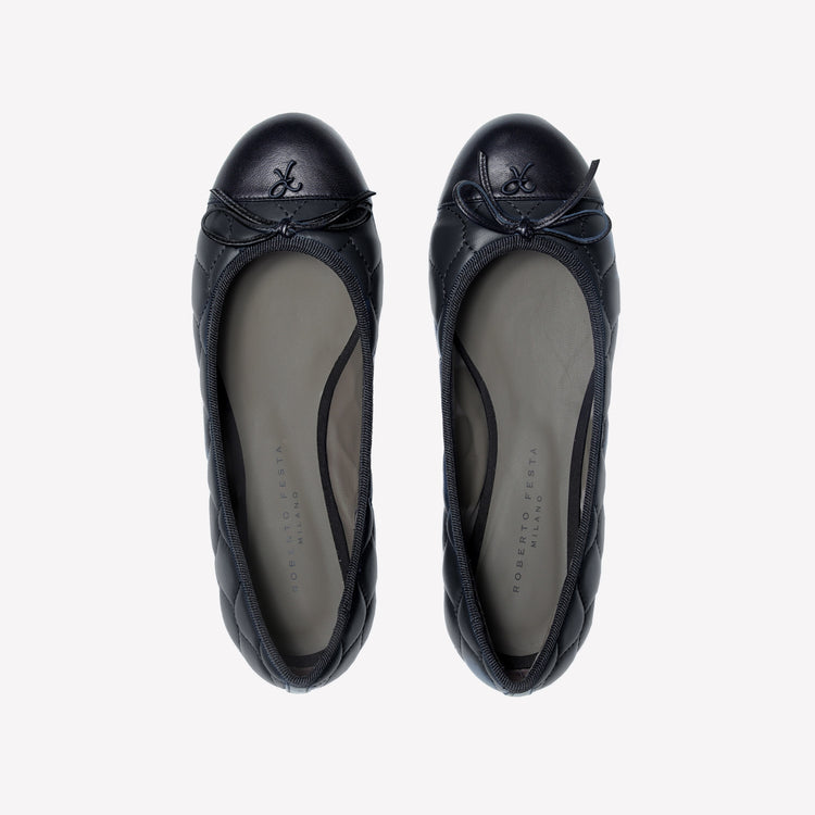 Roberto Festa BALLERINA IN NAPPA NERA CON RICAMO TRAPUNTATO E PUNTINA FLY Saldi