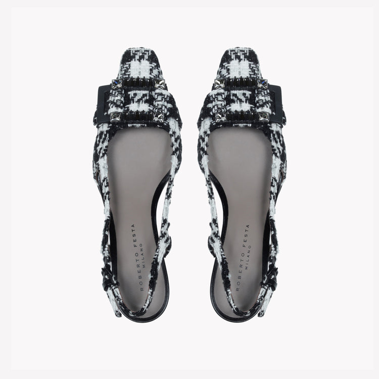 Roberto Festa SLINGBACK IN TWEED CON FIBBIA CRISTALLI BAGUETTE ATENA Offerte