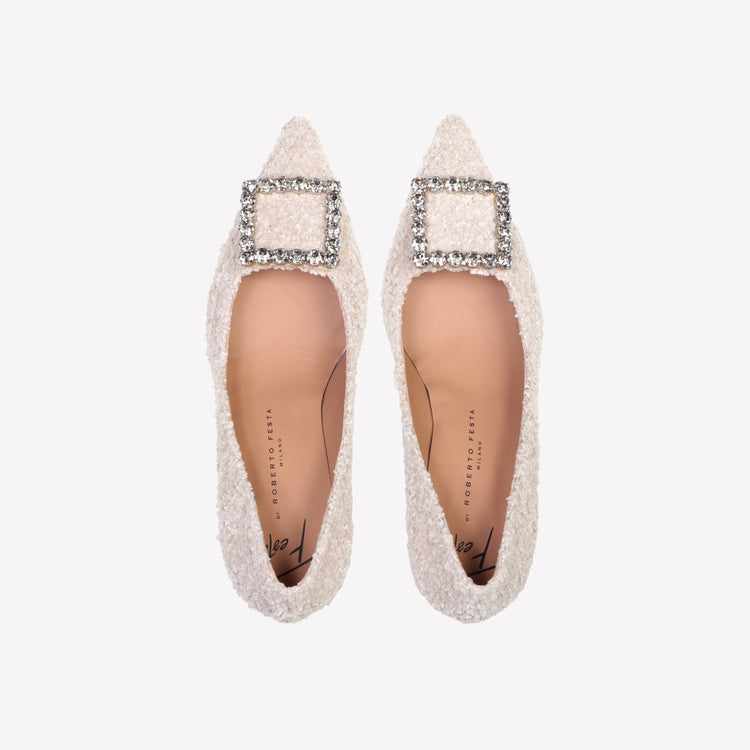Roberto Festa DÉCOLLETÉ IN BOUCLÉ BIANCO CON ACCESSORIO STRASS LILLY Hotsell