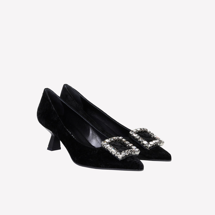 Roberto Festa DÉCOLLETÉ IN VELLUTO NERO CON ACCESSORIO STRASS EVILLY Vendita Calda