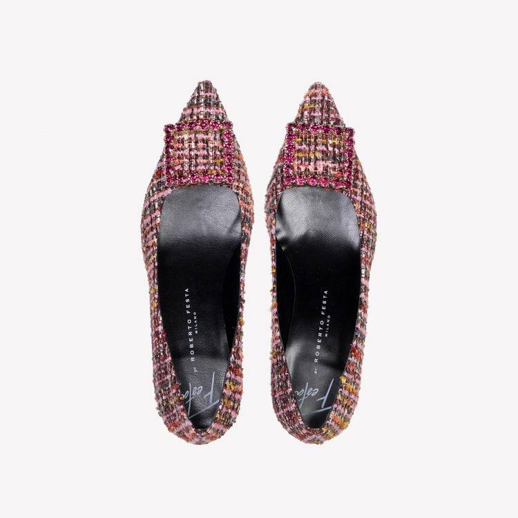 Roberto Festa DÉCOLLETÉ IN BOUCLÉ MULTICOLOR CON ACCESSORIO STRASS EVILLY Vendita Economica