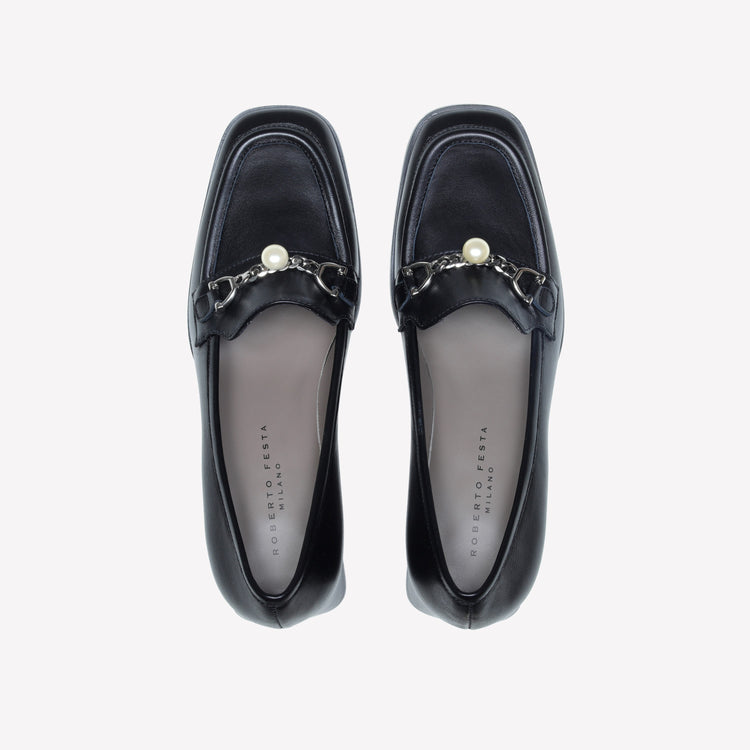 Roberto Festa MOCASSINO IN NAPPA NERO CON ACCESSORIO PERLA GERT Italy