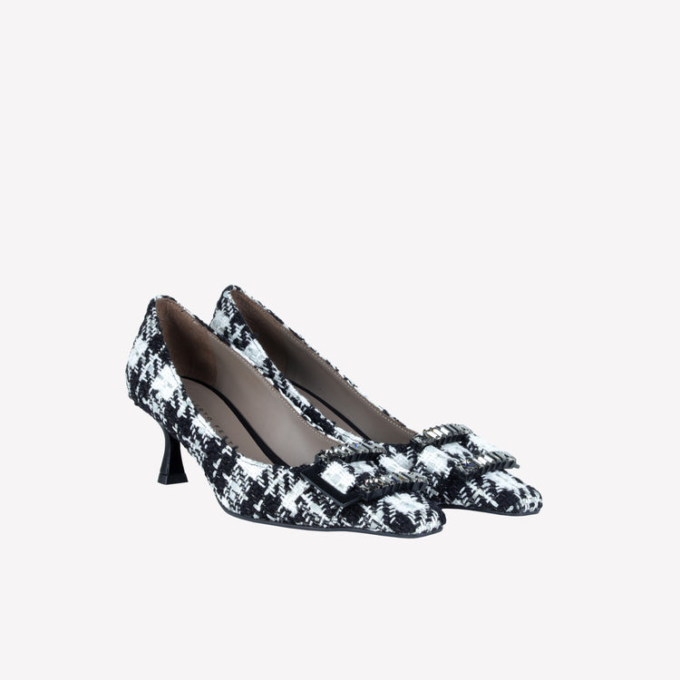 Roberto Festa DECOLLETE’ IN TWEED CON FILI LUREX E FIBBIA CON CRISTALLI BAGUETTE ONLY 2025