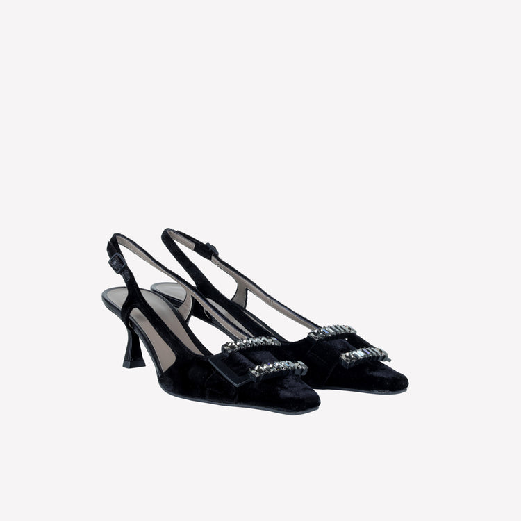 Roberto Festa SLINGBACK IN VELLUTO CON FIBBIA CRISTALLI BAGUETTE ATENA Vendita