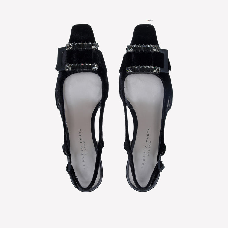 Roberto Festa SLINGBACK IN VELLUTO CON FIBBIA CRISTALLI BAGUETTE ATENA Vendita