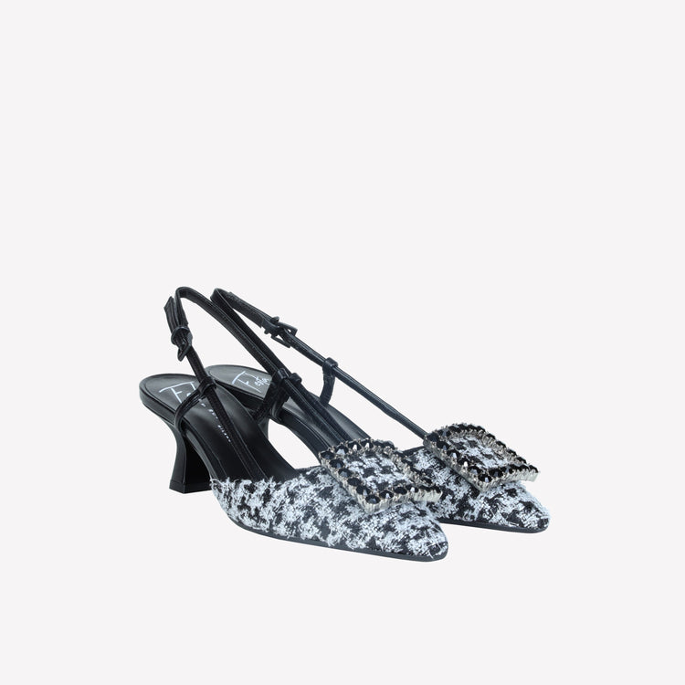 Roberto Festa slingback in poule nero e accessorio strass stefy Pezzi Unici