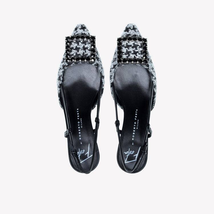 Roberto Festa slingback in poule nero e accessorio strass stefy Pezzi Unici