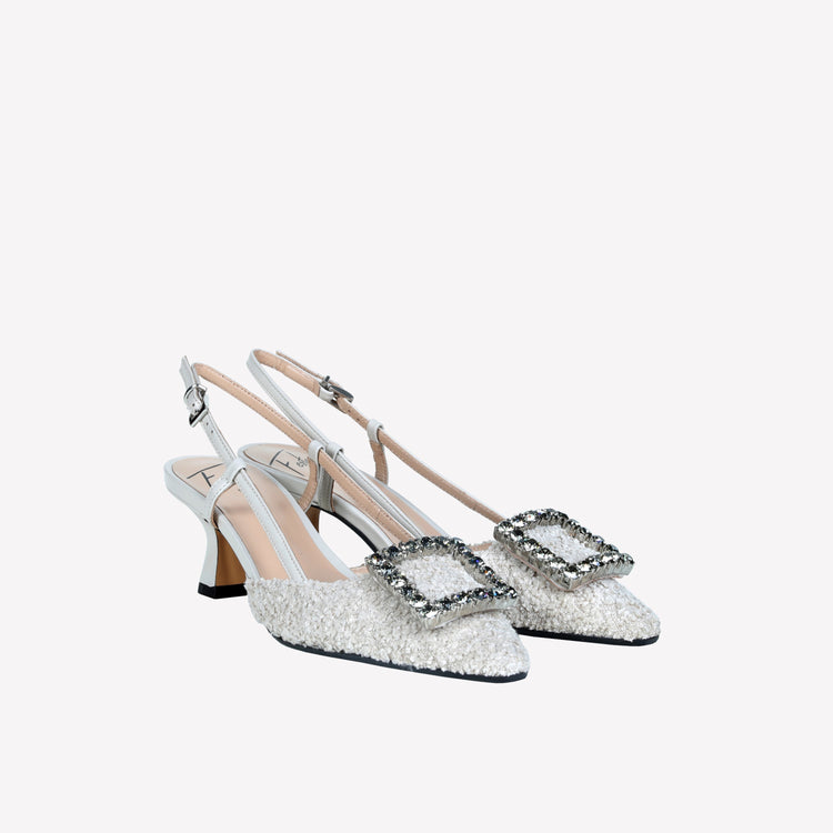 Roberto Festa slingback in boucle cream e accessorio strass stefy Soddisfazione Garantita