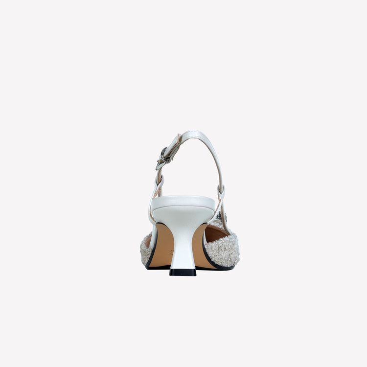 Roberto Festa slingback in boucle cream e accessorio strass stefy Soddisfazione Garantita