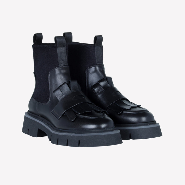 Roberto Festa ANKLE BOOT IN VITELLO CON ELASTICO IN LANA E FRANGIA IN PELLE PAULA Novità