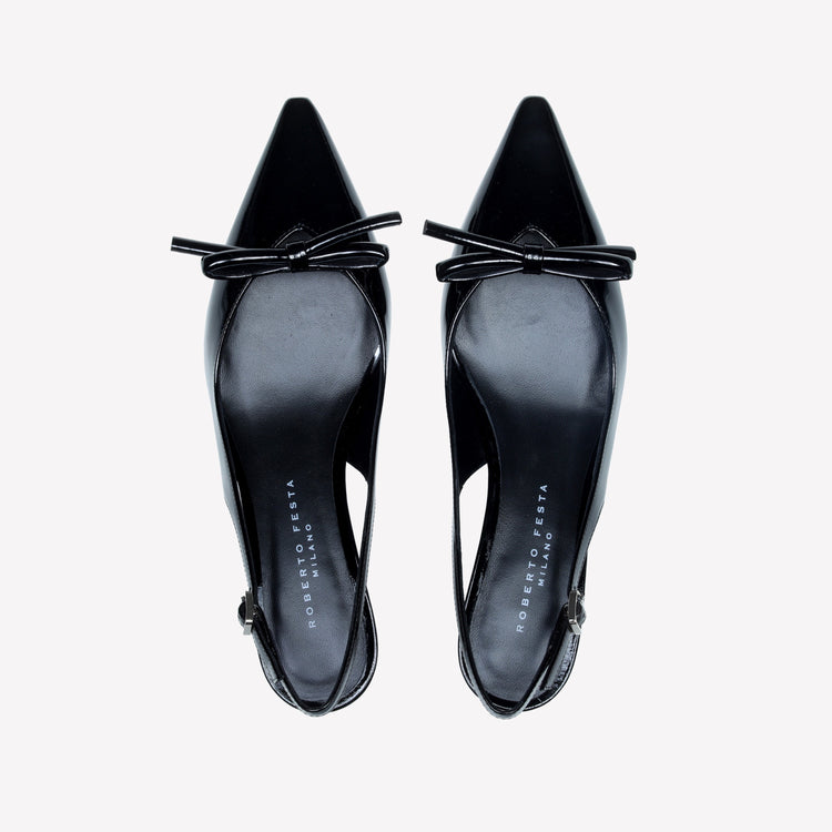 Roberto Festa SLINGBACK IN VERNICE NERA CON FIOCCHETTO SENYA Qualità