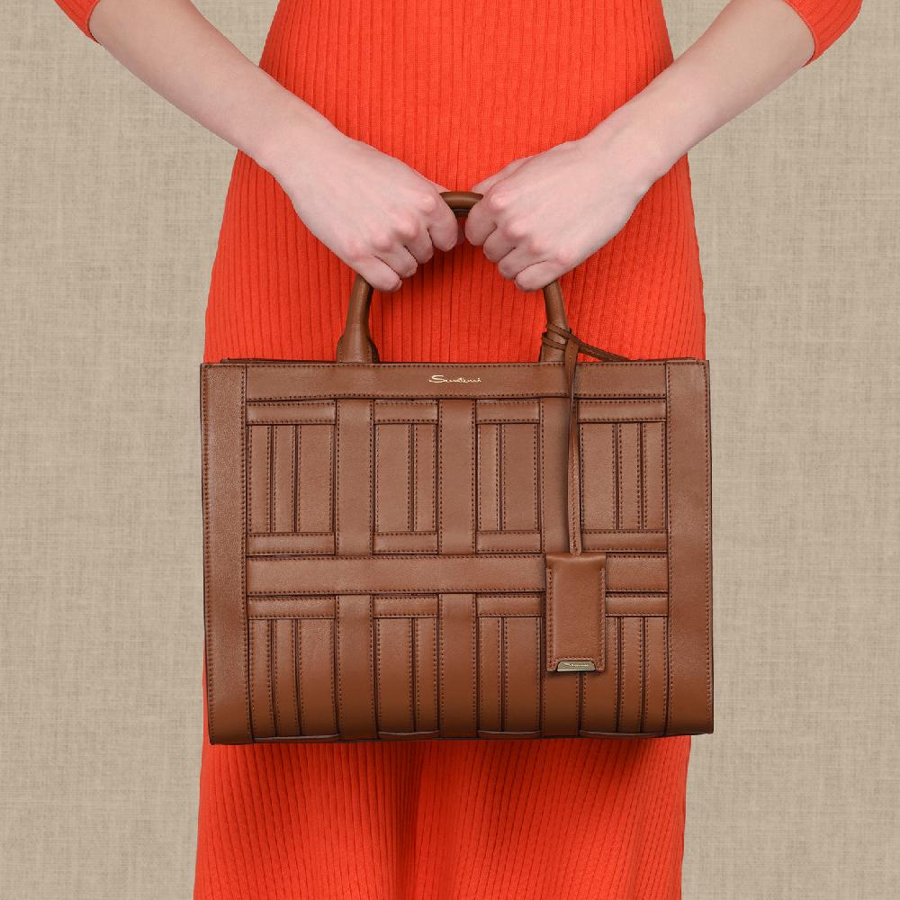 Santoni Borsa Beyond a mano in pelle marrone Vendita