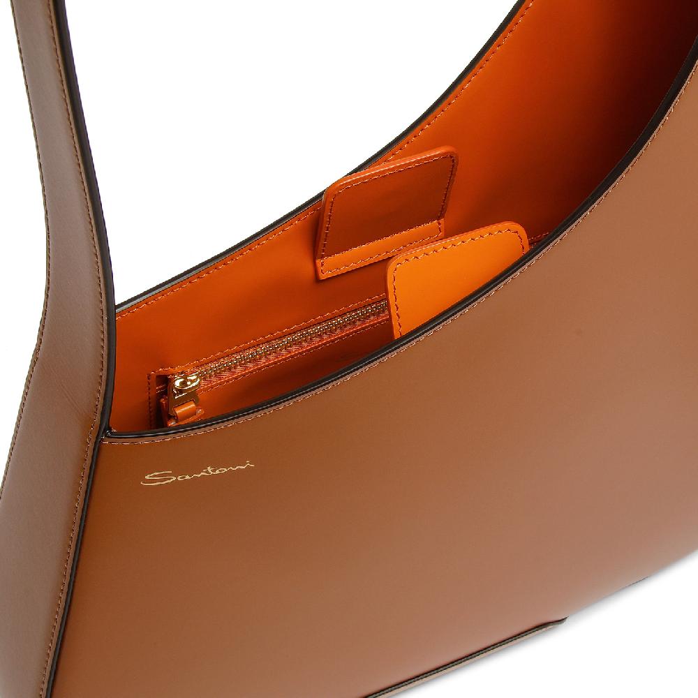 Santoni Borsa a spalla The Pluto Hobo in pelle marrone Promozione