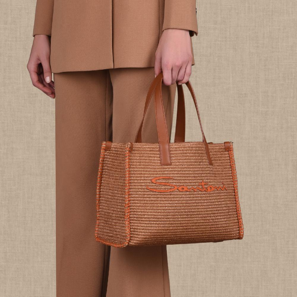 Santoni Borsa tote in rafia marrone Pezzi Unici