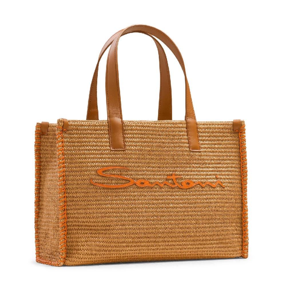 Santoni Borsa tote in rafia marrone Pezzi Unici