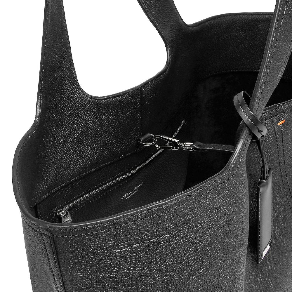 Santoni Borsa in pelle bottalata nera Qualità Garantita