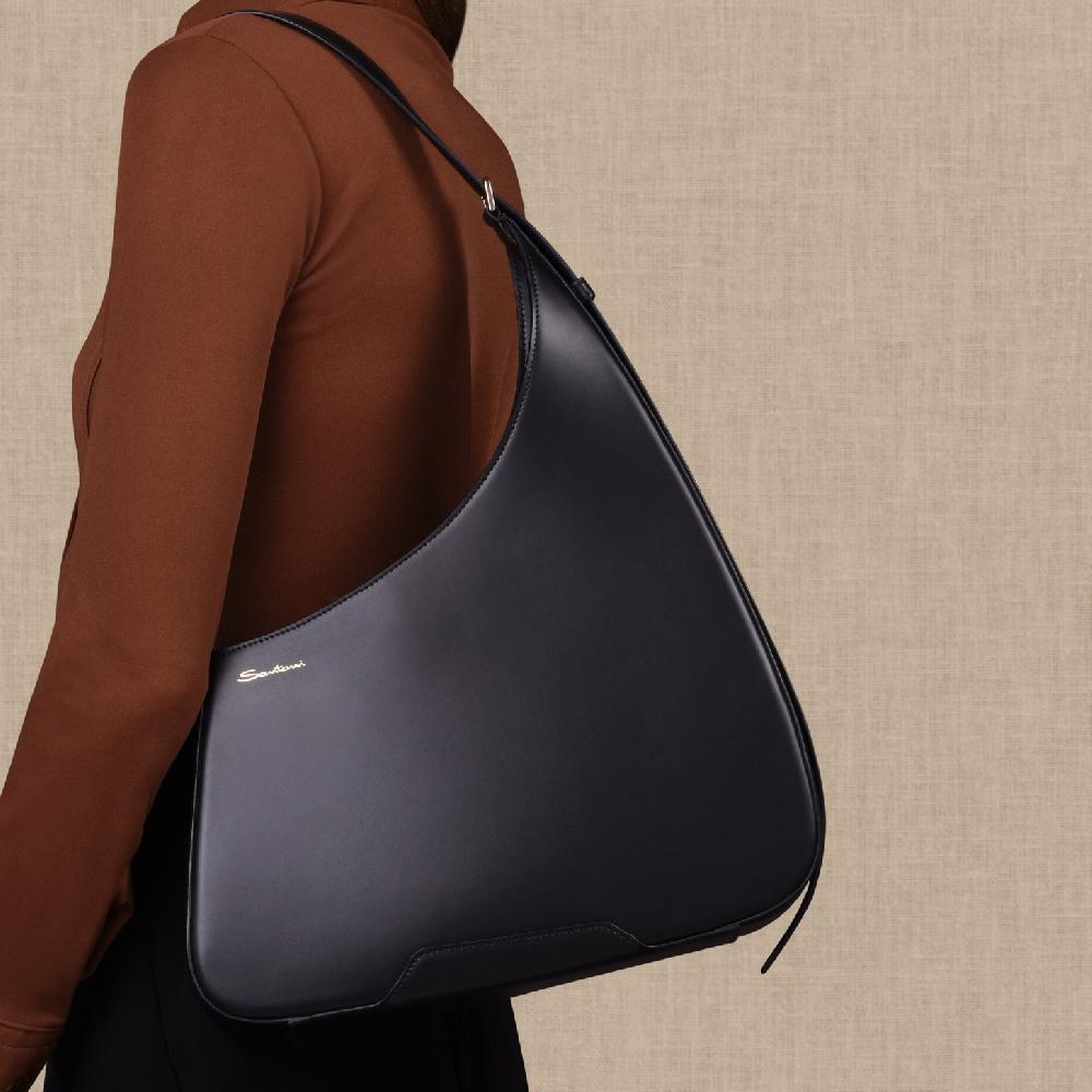 Santoni Borsa ThePluto a spalla in pelle nera Acquista Ora