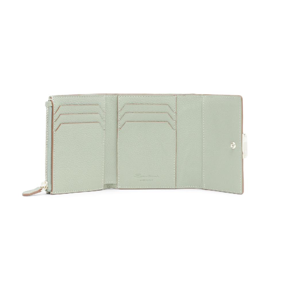 Santoni Portafoglio con porta monete in pelle bottalata verde Economico
