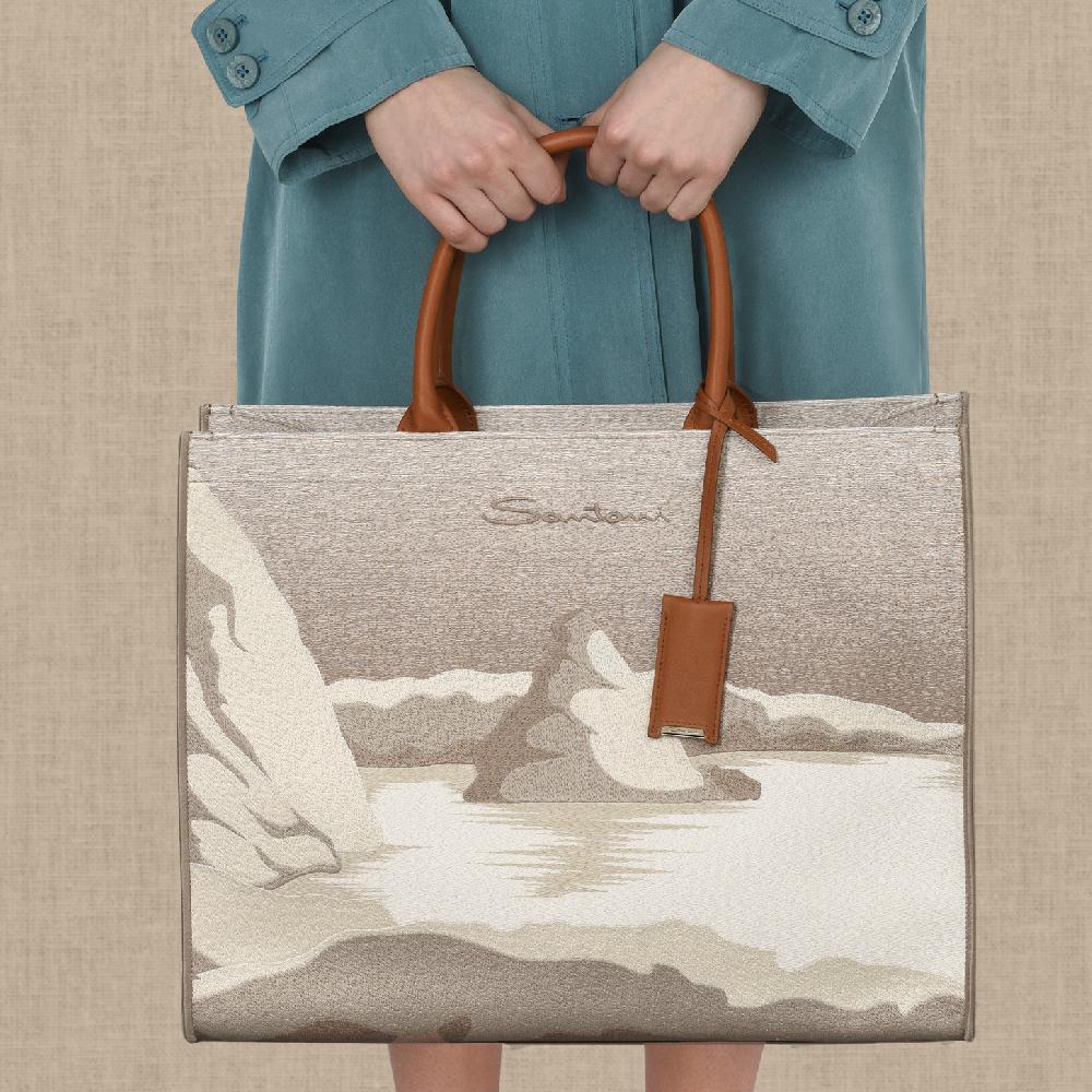 Santoni Shopping bag in tessuto beige Hotsell