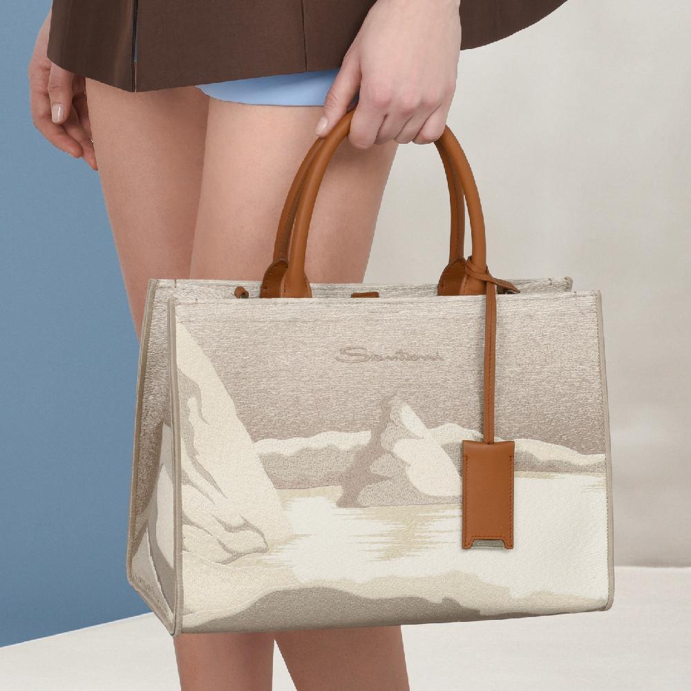 Santoni Borsa tote media in tessuto beige Vendita Calda