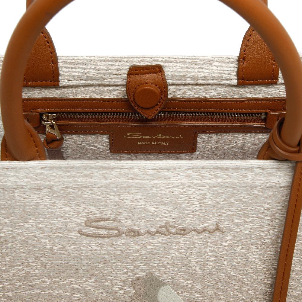 Santoni Borsa tote media in tessuto beige Vendita Calda
