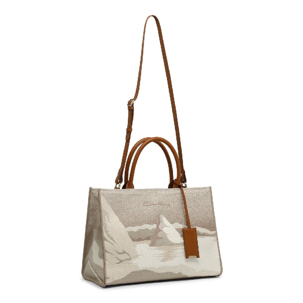 Santoni Borsa tote media in tessuto beige Vendita Calda
