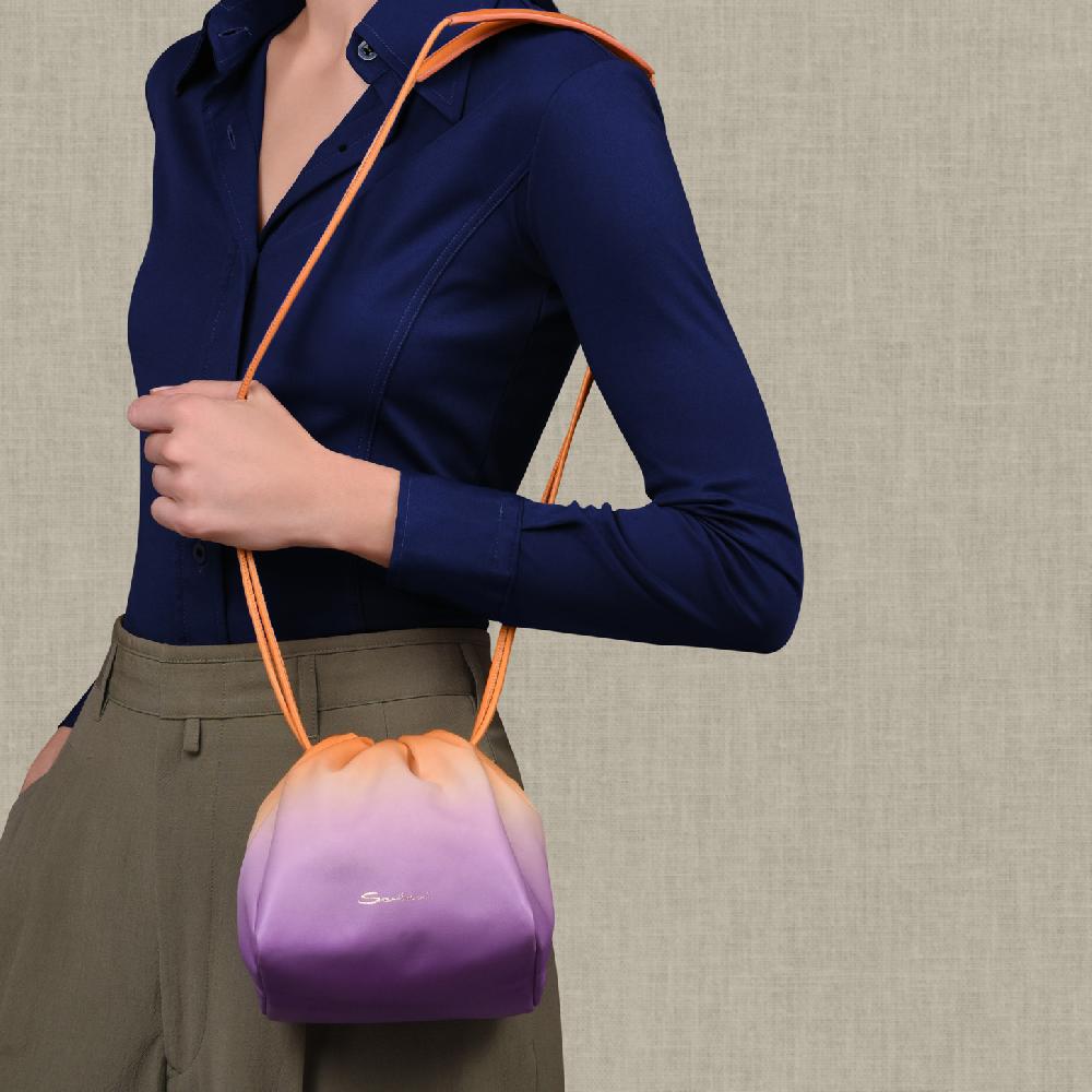 Santoni Borsa a secchiello in pelle lilla ed arancione Saldi