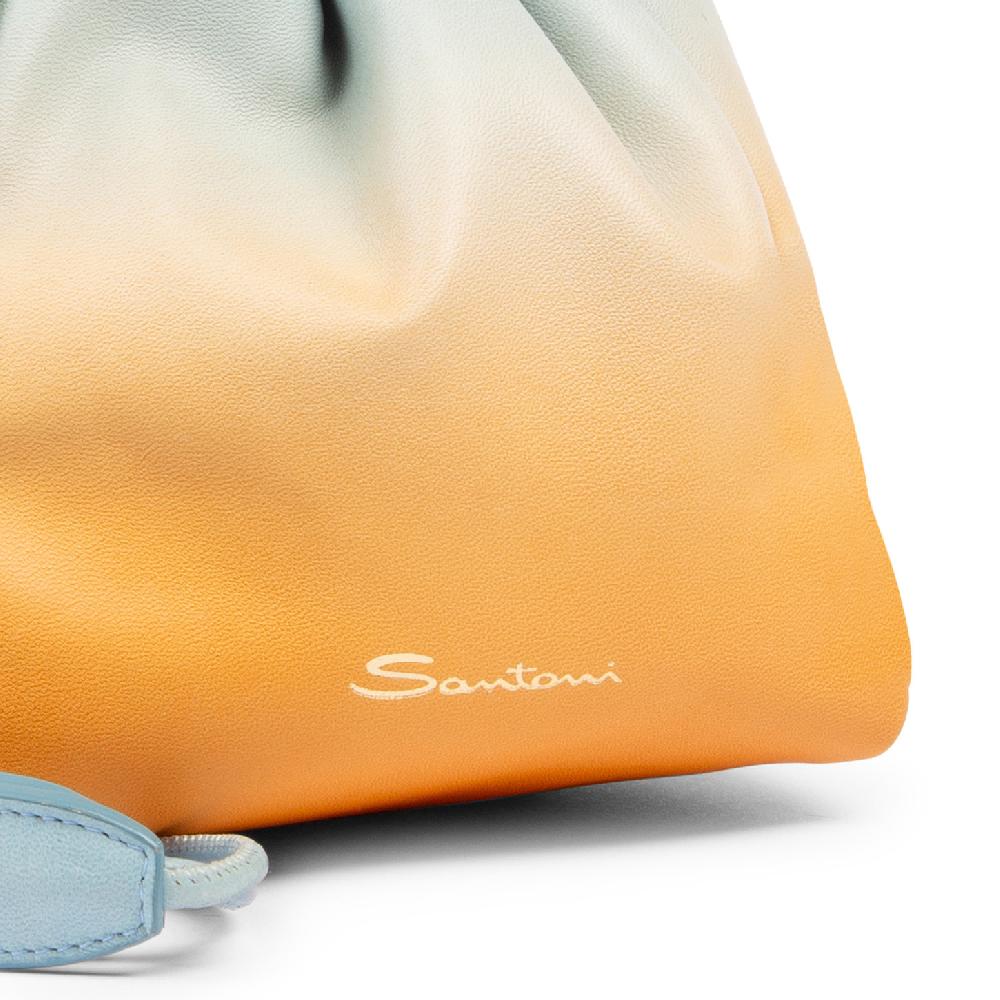 Santoni Borsa a secchiello in pelle arancione ed azzurro Italy