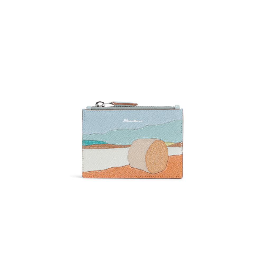 Santoni Porta monete in Saffiano azzurro