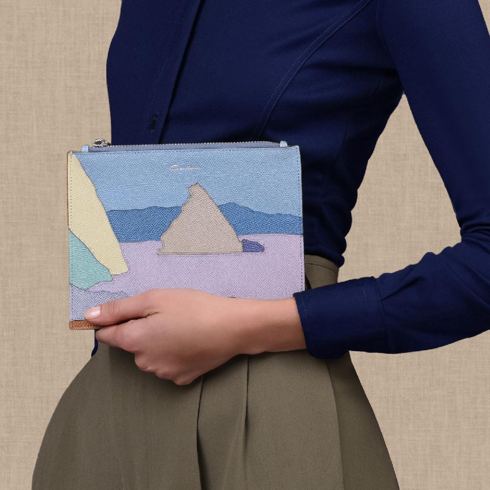 Santoni Pouch piccola in Saffiano azzurro Nuovo