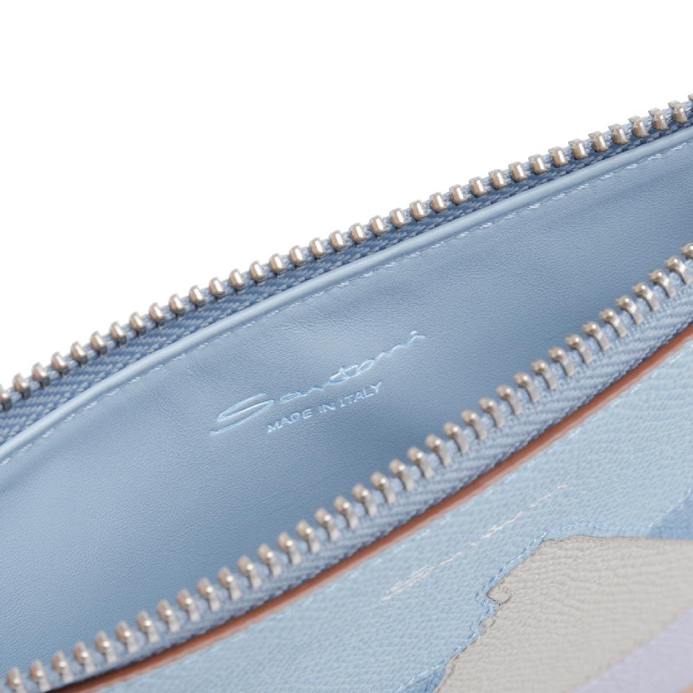 Santoni Pouch piccola in Saffiano azzurro Nuovo