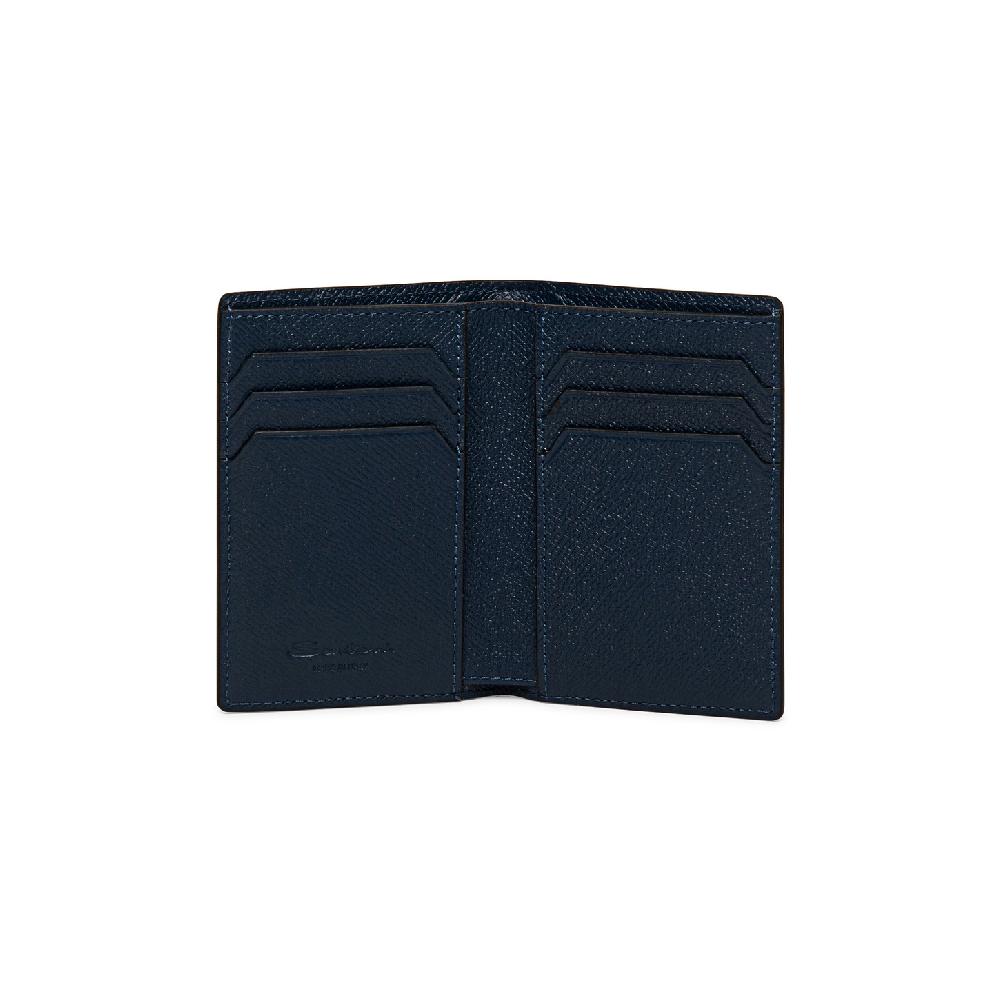 Santoni Portafoglio verticale in saffiano blu Promozione