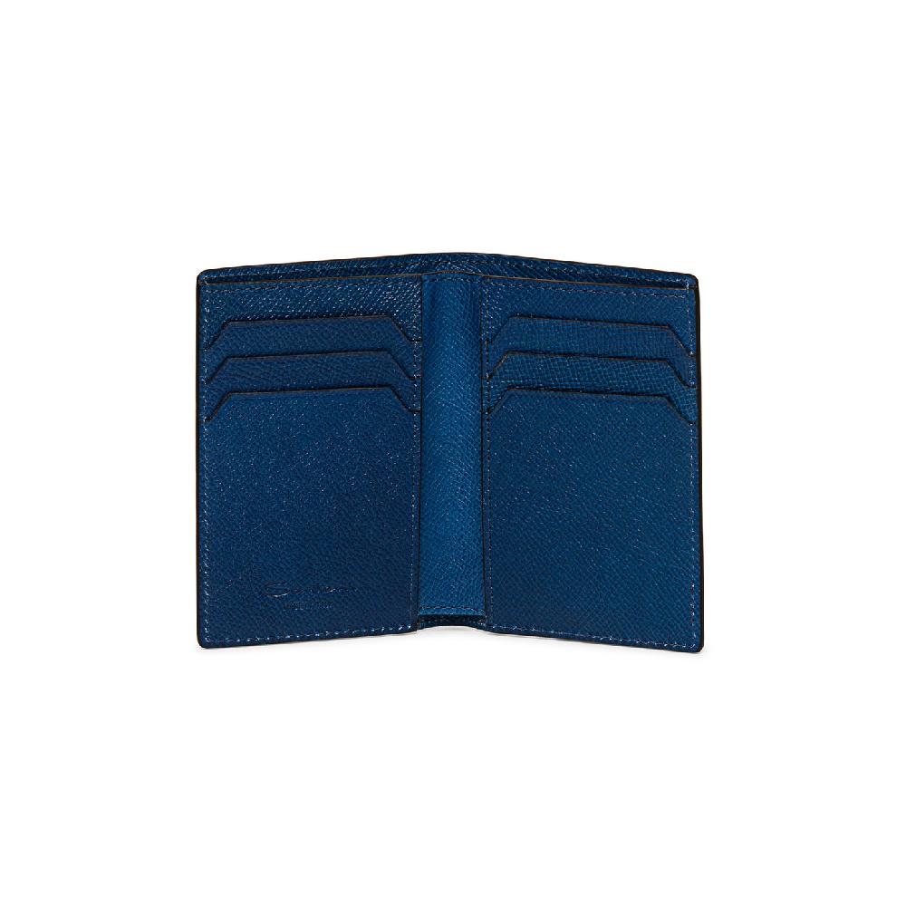 Santoni Portafoglio verticale in saffiano blu Spedizione Gratuita