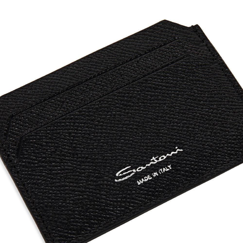 Santoni Porta carte di credito in saffiano nero Fino Al -60%