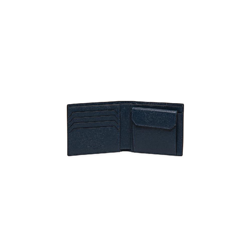 Santoni Portafoglio con porta monete in saffiano blu Prezzo Ridotto