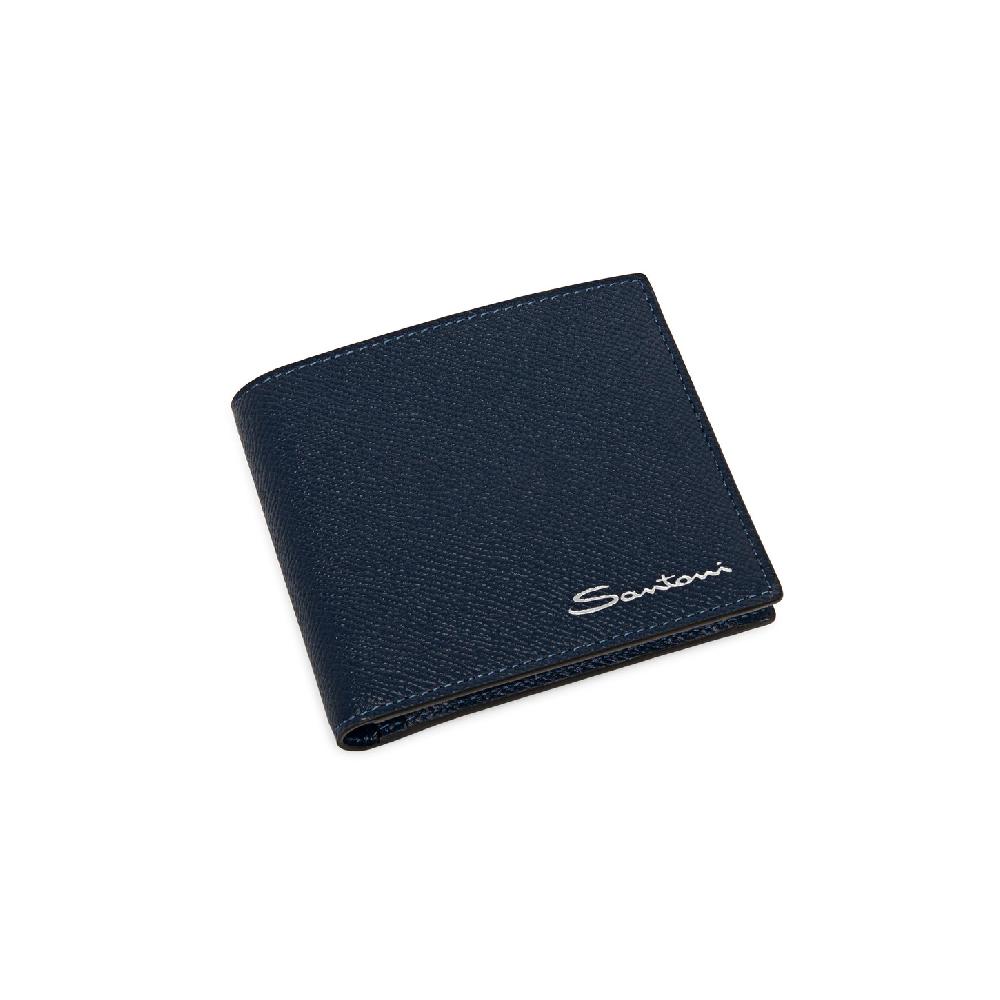 Santoni Portafoglio con porta monete in saffiano blu Prezzo Ridotto