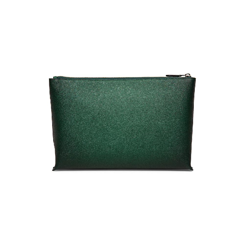 Santoni Pouch in saffiano verde Presa