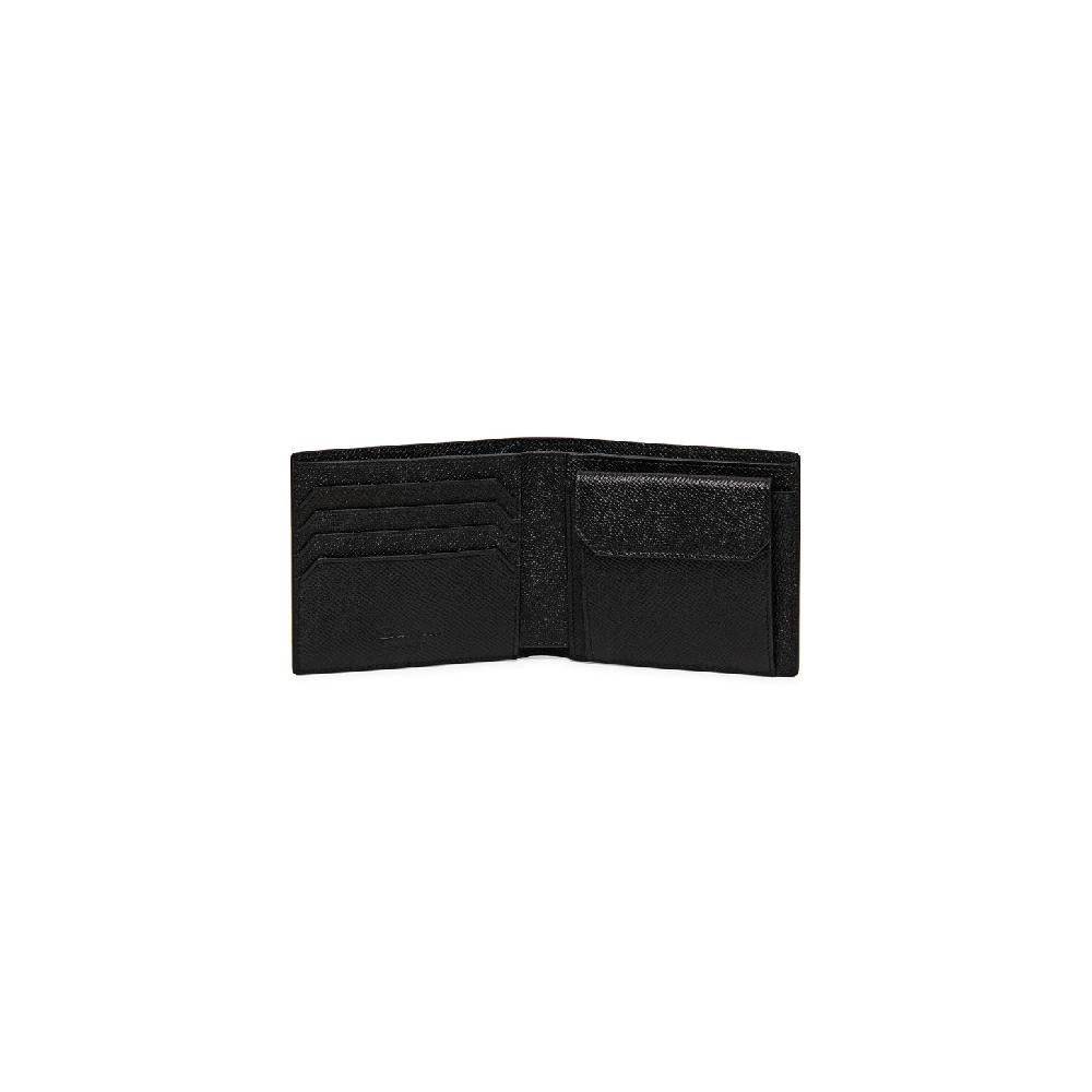 Santoni Portafoglio con porta monete in saffiano nero Sconto