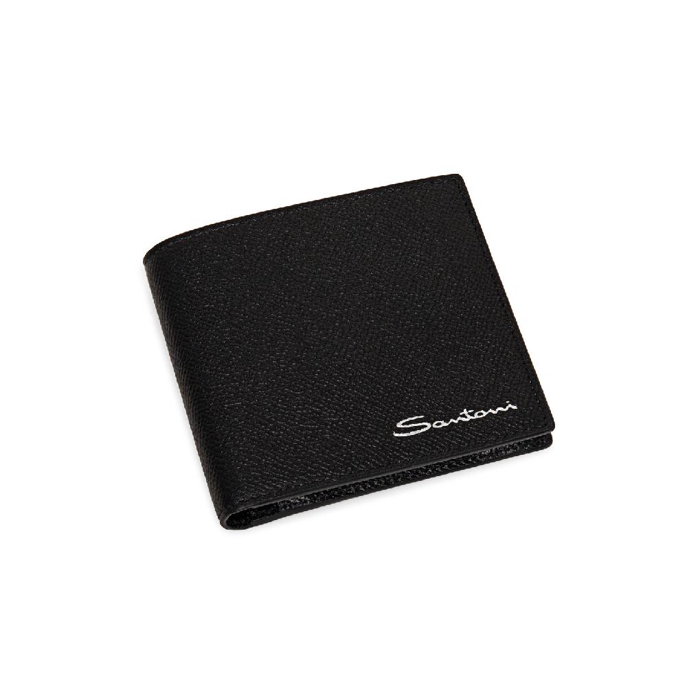 Santoni Portafoglio con porta monete in saffiano nero Sconto