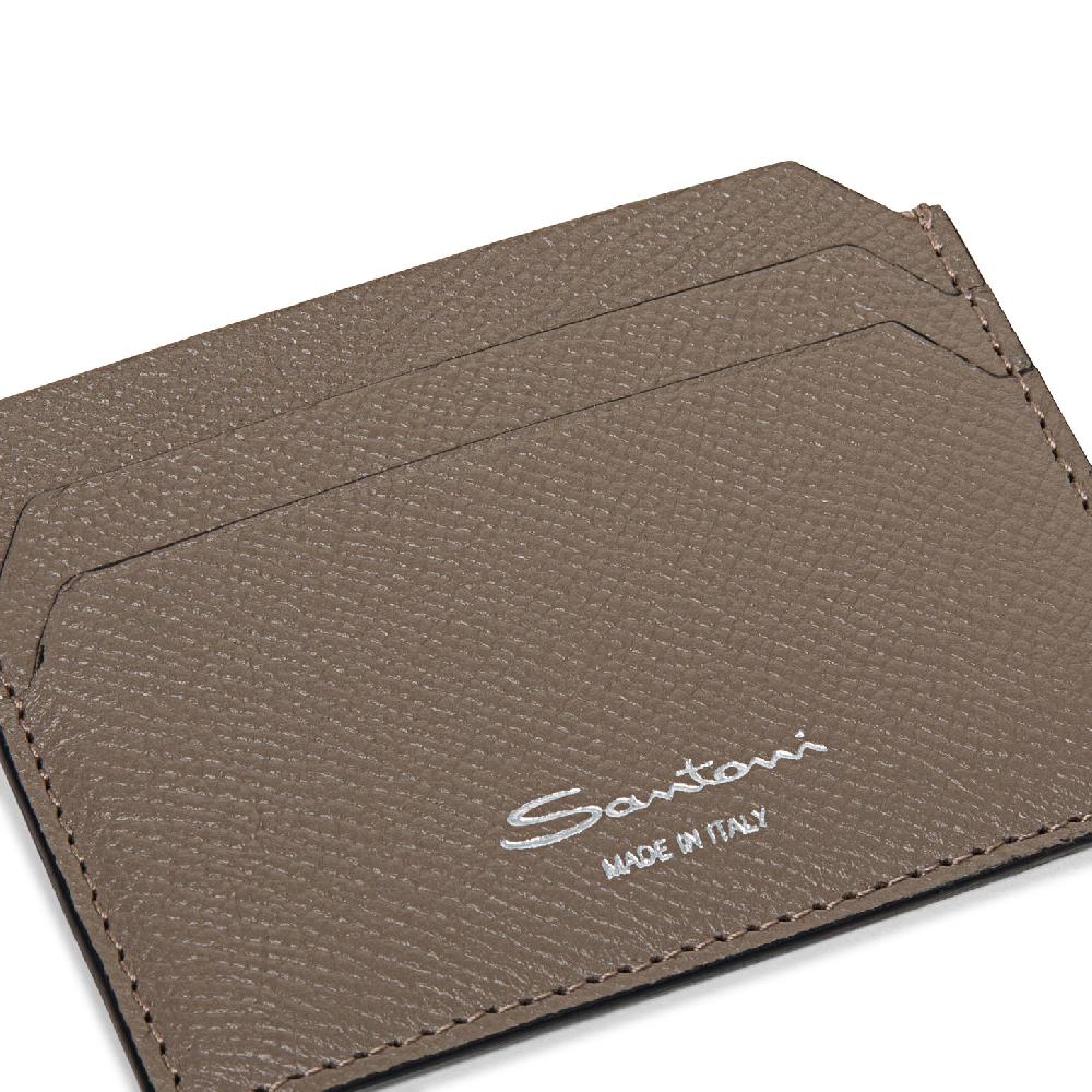 Santoni Porta carte di credito in saffiano beige Offerta