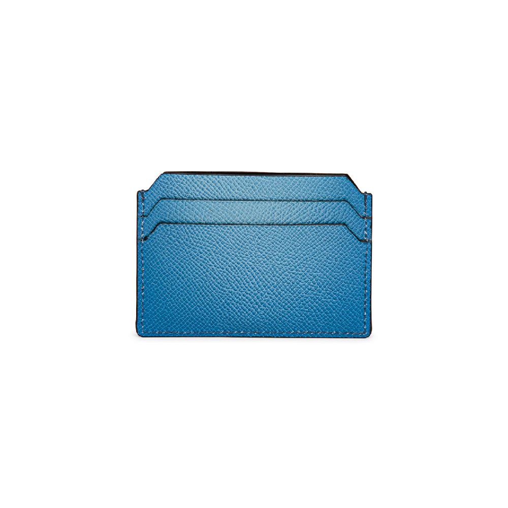 Santoni Porta carte di credito in saffiano azzurro Outlet