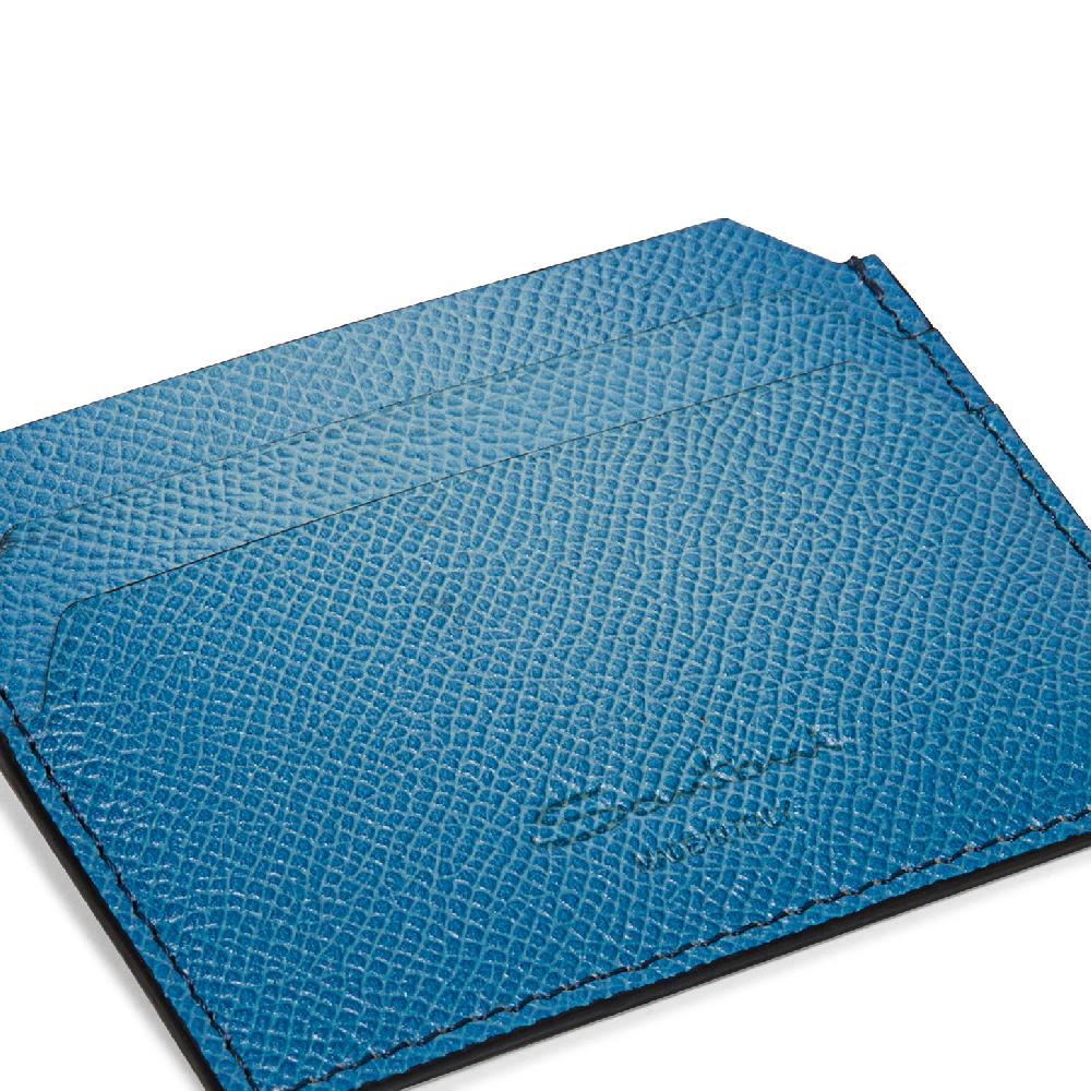 Santoni Porta carte di credito in saffiano azzurro Outlet