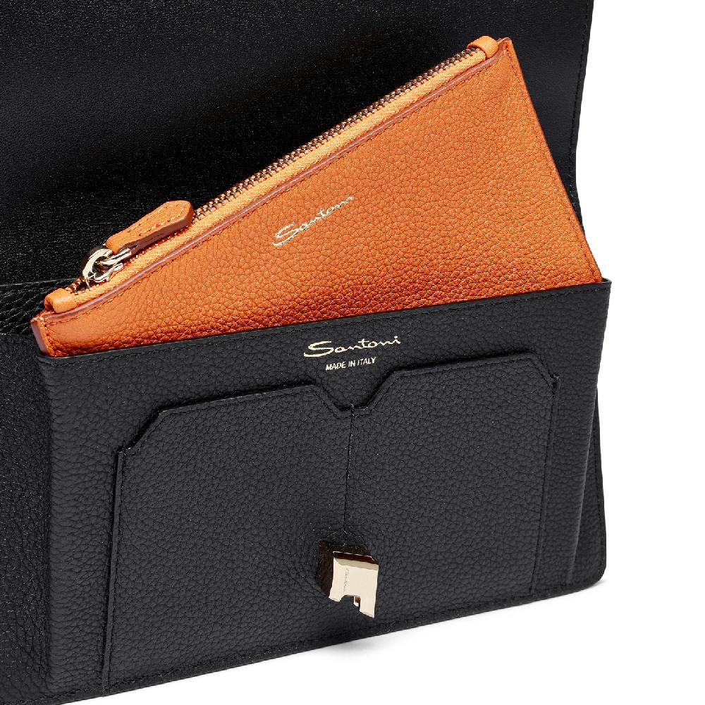 Santoni Porta documenti in pelle nera Vendita Calda