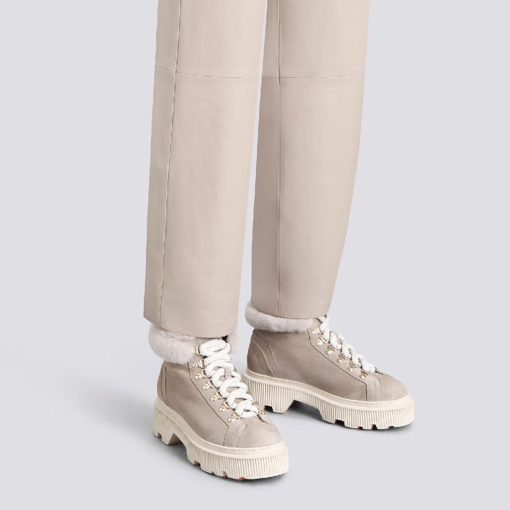 Santoni Scarponcino da montagna con pelliccia da donna in suede tortora I Più Venduti