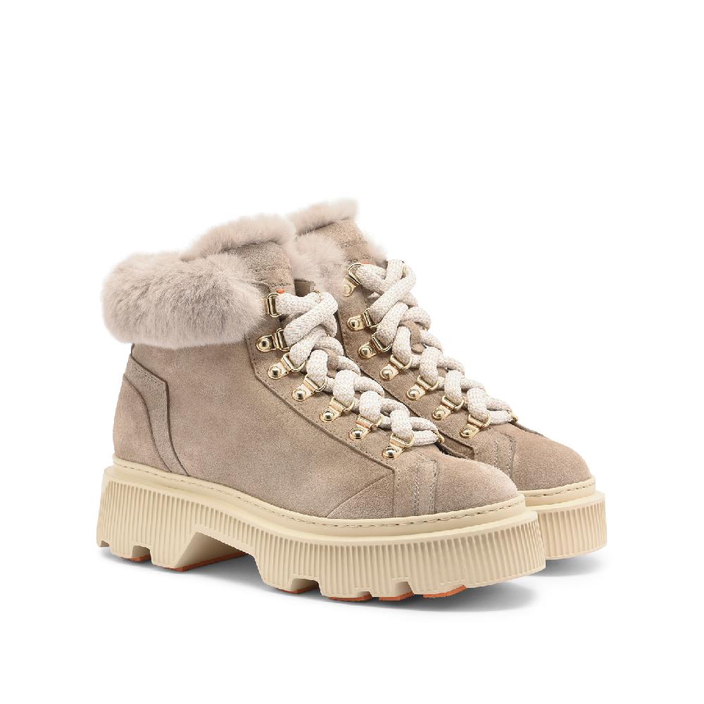 Santoni Scarponcino da montagna con pelliccia da donna in suede tortora I Più Venduti