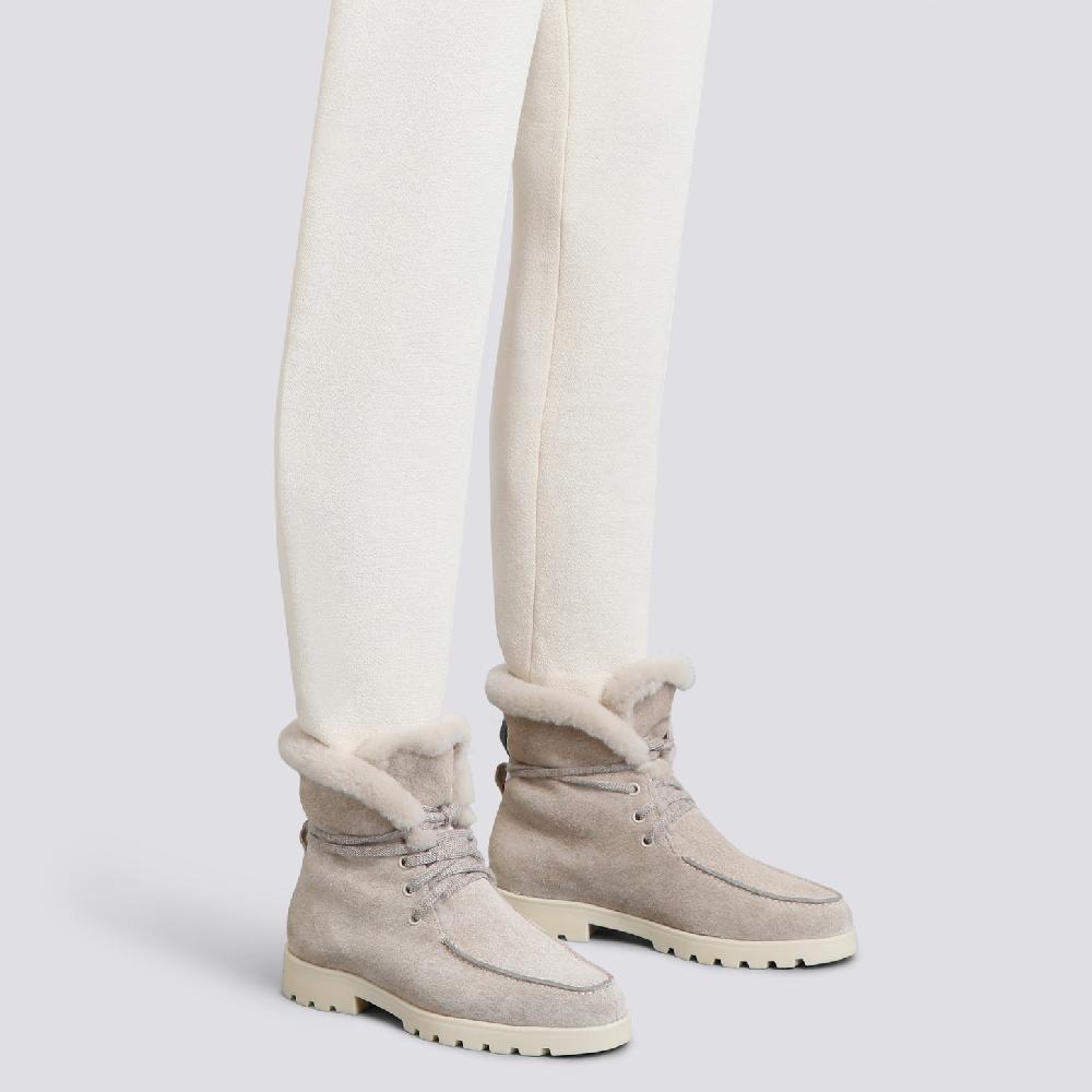 Santoni Stivaletto con pelliccia da donna in suede beige Vendite Flash