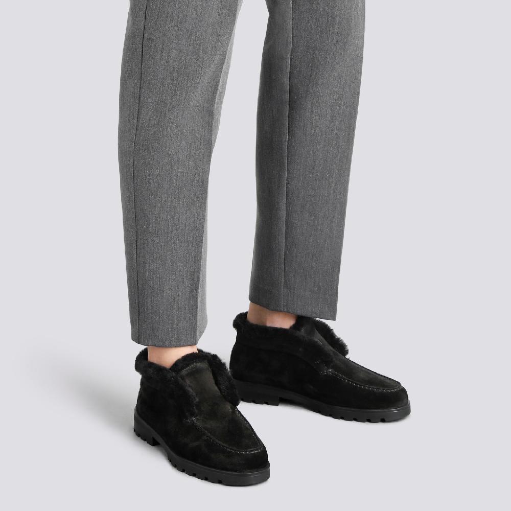 Santoni Stivaletto desert con pelliccia da donna in suede nero Nuovi prodotti