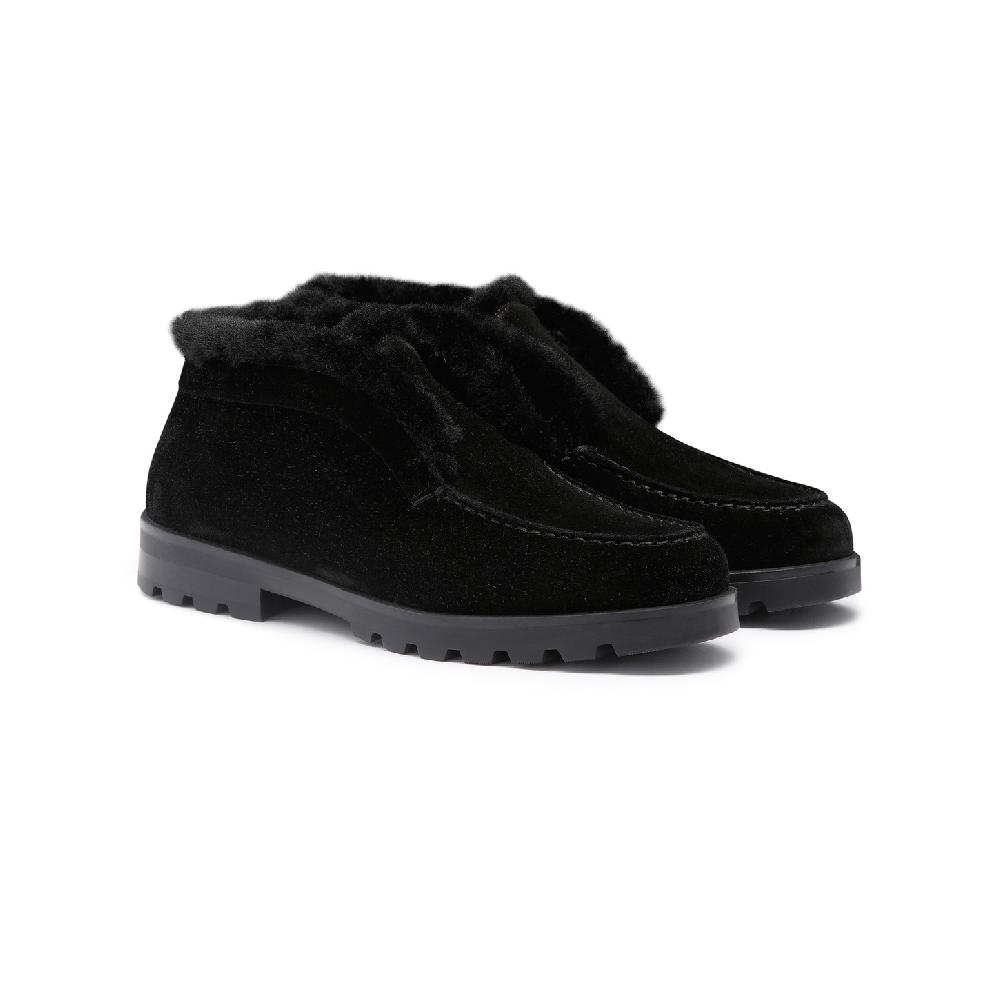 Santoni Stivaletto desert con pelliccia da donna in suede nero Nuovi prodotti