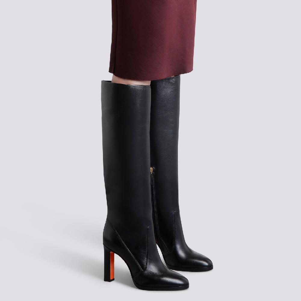 Santoni Stivale tacco alto da donna in pelle nera In Linea