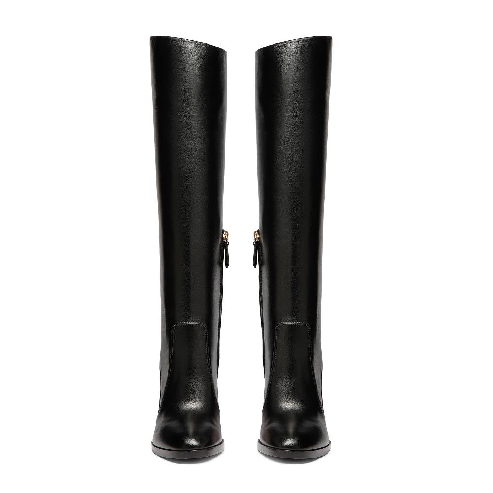 Santoni Stivale tacco alto da donna in pelle nera In Linea